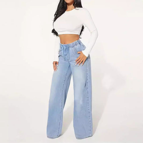 25 Edition – High Waist Drawstring Wide Leg Jeans – Light Blue