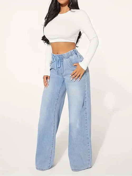 25 Edition – High Waist Drawstring Wide Leg Jeans – Light Blue