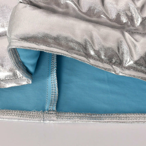 Silver Women's Puffer Skirt Metallic Shiny Solid Warm Quilted Mini