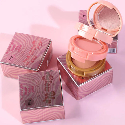 3 In 1 Matte Highlighter Contouring Blush Palette Pearly Shiny