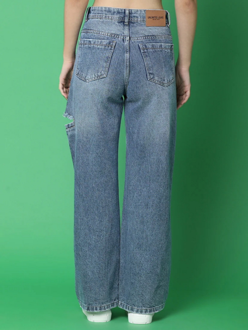 Women High Rise Denim Jeans(Size32)(Colorblue)