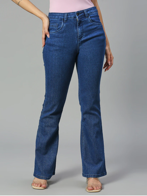 Women's Cotton  High Rise Denim Jeans(Size34)(Colorblue)